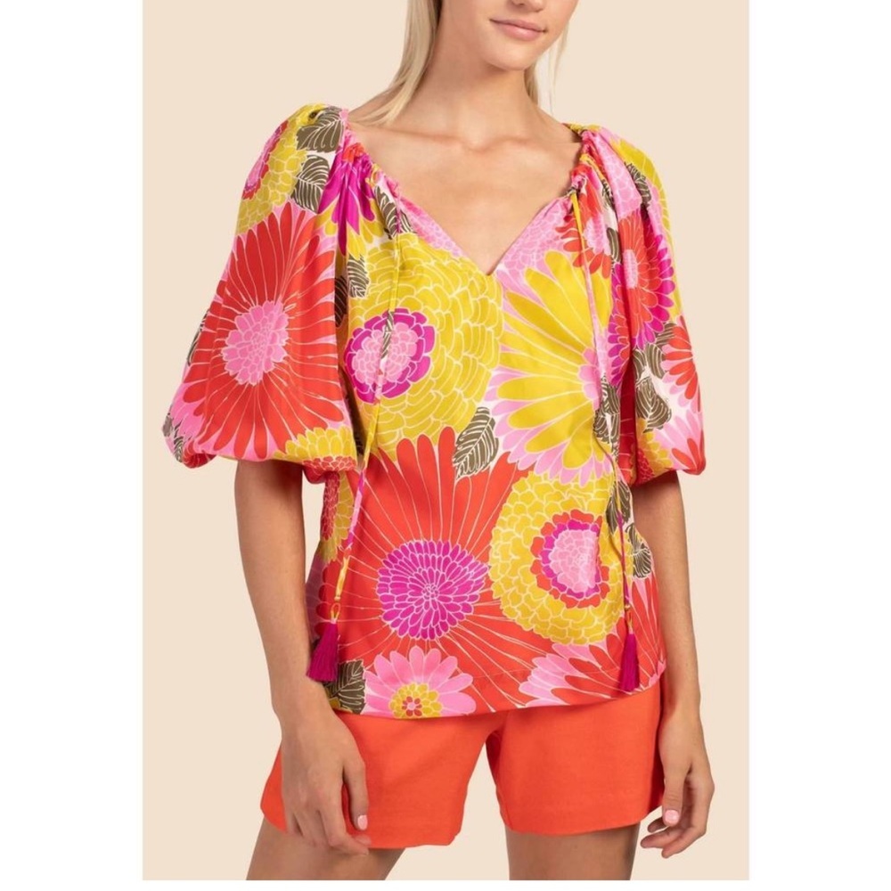 Trina Turk Women’s Sandia 100% Silk Vibrant Floral Top Size Medium‎